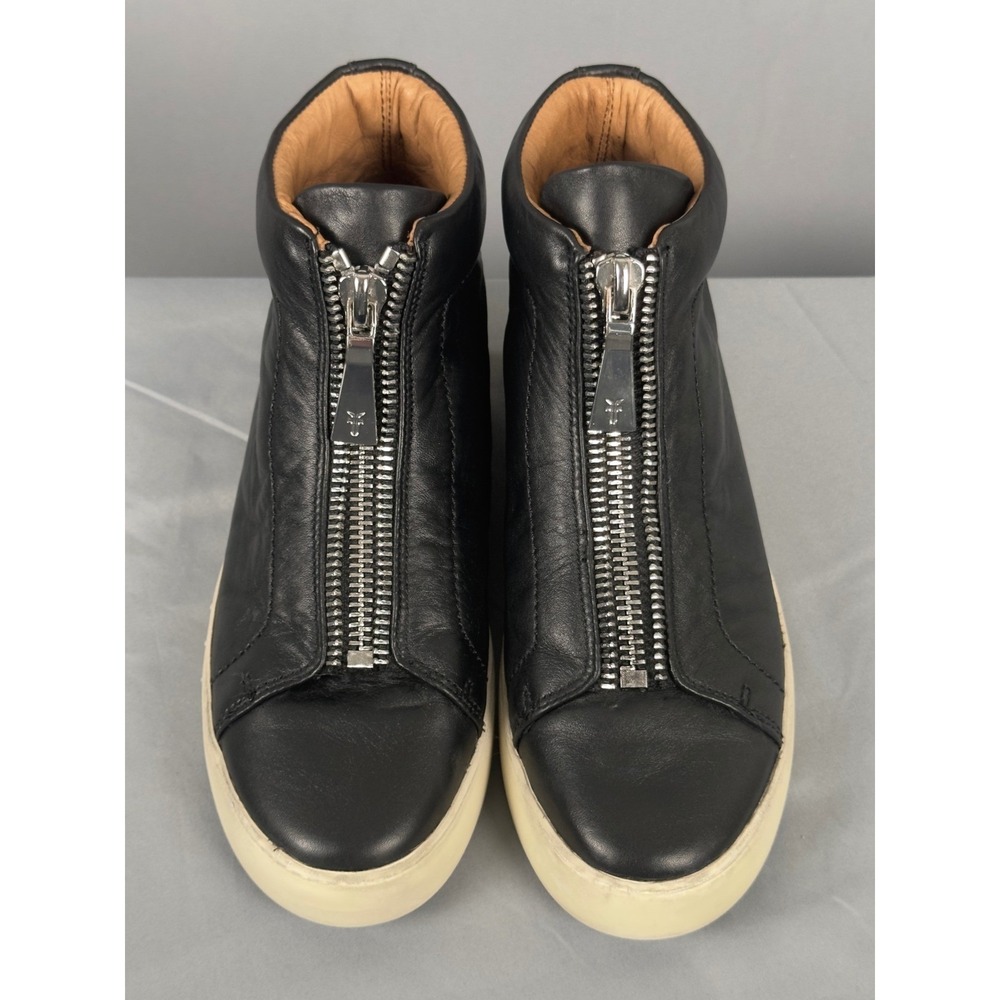 Frye Lena Zip High Top Black Leather Sneakers‎ Womens 7.5 M 3471328-BLK